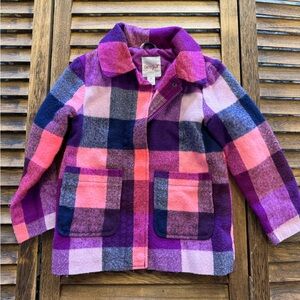 Cat & Jack Vibrant Pink & Purple Plaid Zip-Up Pea Coat Girls Size 4